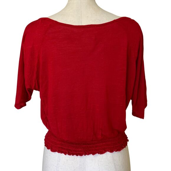 Lavish Red Smocked Hem Peasant Blouse Size S Off Shoulder - Picture 5 of 8